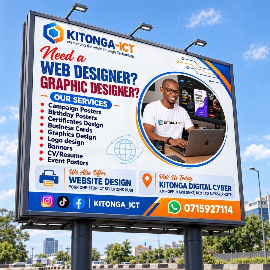 KITONGA-ICT billboard: web design, graphic design and printing services